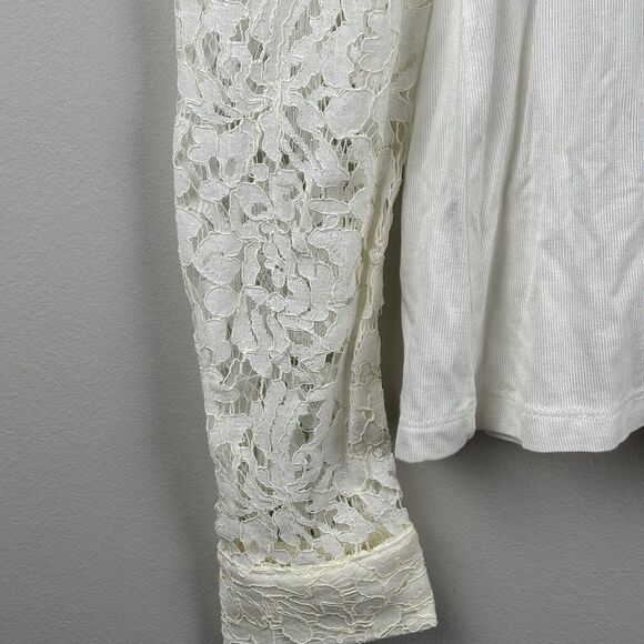 NWT Elie Tahari Long White Star Top Sz M Lace Sleeves Modal Stretch Body Cotton - Picture 3 of 11